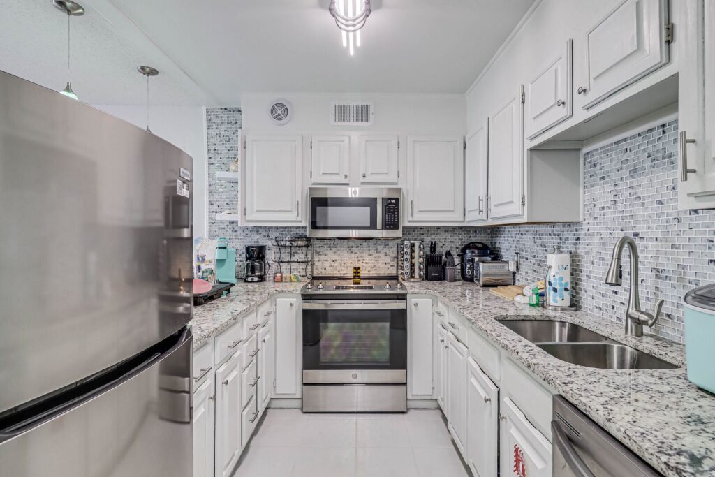 Kitchen view of one of our La Mirage condo rentals
