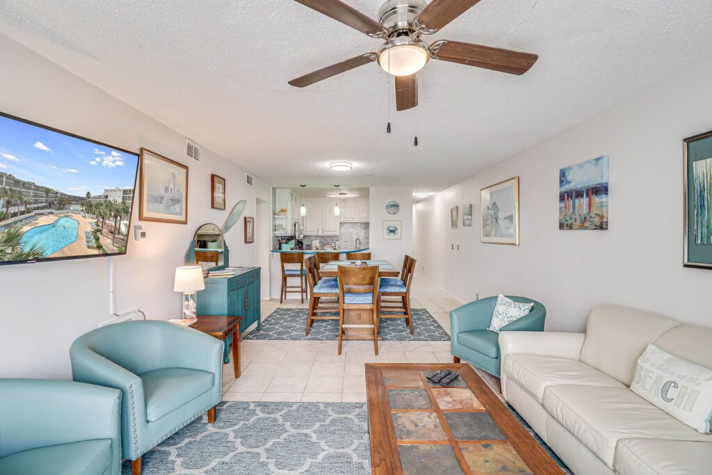 Living area at a La Mirage condo rental